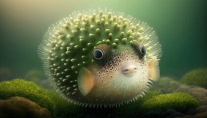 Beautiful Saint Patrick's Day Parade Celebrating Cute Creatures and Nature: Animal pufferfish Anime in Festive Green Attire Celebration of Irish Culture and Happiness (generative AI)
