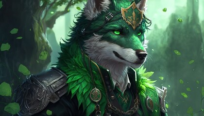 Beautiful Saint Patrick's Day Parade Celebrating Cute Creatures and Nature: Animal Wolf Anime in Festive Green Attire Celebration of Irish Culture and Happiness (generative AI)