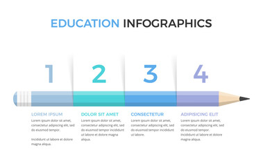 Pencil divided on four parts with place for numbers and text, education infographics template