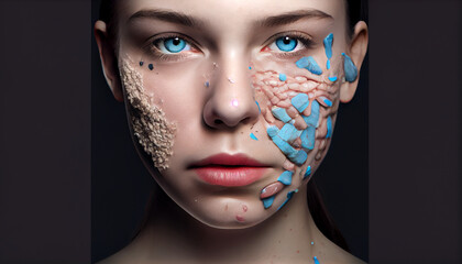 Cosmetic, skin care, Skin repair microbiome illustration vector, skin treatment graphic by generative AI