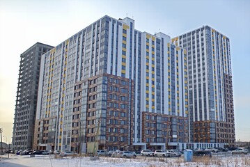 New multi-storey residential buildings on a winter day