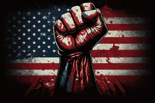 USA flag with fist, Generative ai