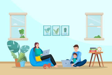 Parent working form home,warm family,positive feeling,