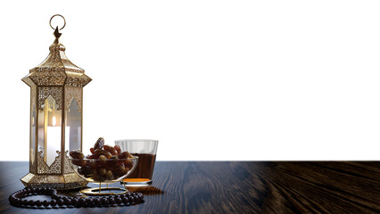 The Food of Ramadan. Cup of Tea, dates, dried fruits, sweets. Eid &ndash; Islamic holiday. Iftar table