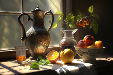 still life with fruits and vegetables , ai generated - obrazy, fototapety, plakaty