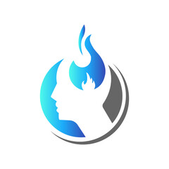 Head profile with clear flames. Mindfulness and stress management in psychology, vector logo illustration.