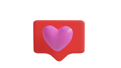 Red speech bubbles and hearts on white background. Blank 3D text bubbles for business design. 3D render illustration.