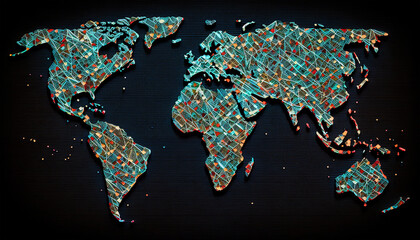 world map with binary code, Generative AI