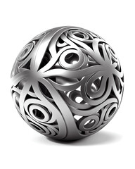 Illustration of silver decorative ornate sphere, Humanly enhanced AI-Generated image.