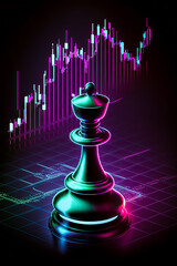 Chess on a Neon board with Stock trading graph background for Digital Financial strategy concept, Generative AI - 577890132
