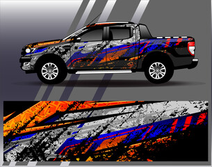 Obraz na płótnie Canvas Car wrap design vector. Graphic abstract stripe racing background kit designs for wrap vehicle race car rally adventure and livery
