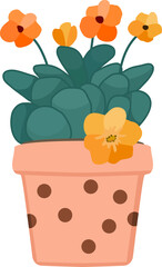 Flower pot with flowers isolated on white background. illustration in flat style.