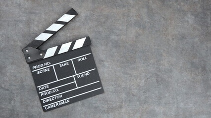 Photo of a Clapper board with a gray background, suitable for mock ups on entertainment and film...