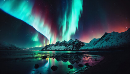 Fototapeta na wymiar Colorful aurora borealis in the night sky. Generative AI