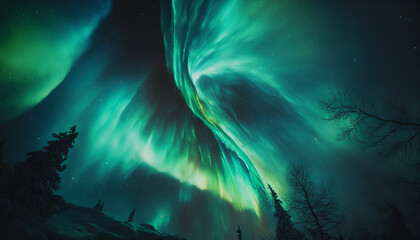 Colorful aurora borealis in the night sky. Generative AI