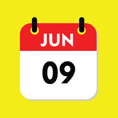 calendar with a date, 09 june icon with yellow background