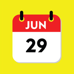 calendar with a date, 29 june icon with yellow background