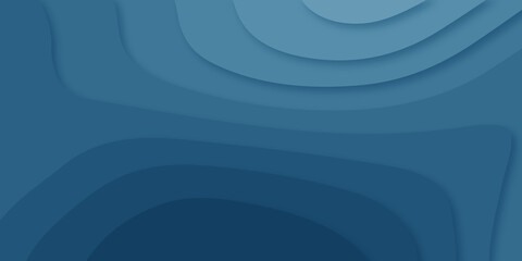 Luxury Blue paper cut background. Abstract realistic papercut decoration textured with wavy gold lines and halftone layers. 3d topography relief. Carving art Black paper cut background.