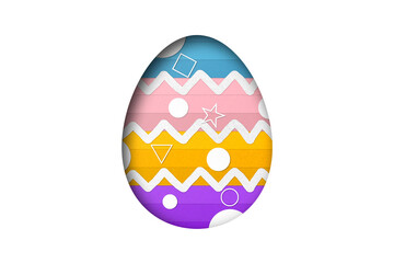 Pink, light blue, purple, yellow paper cut into Easter egg patterns. overlay paper