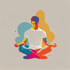 Illustration of meditating man, Generative AI.