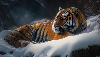 Obraz premium siberian tiger in snow, Generative AI