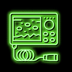 underwater ice fishing camera neon glow icon illustration