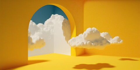 3d_render_abstract_minimal_yellow_background clouds