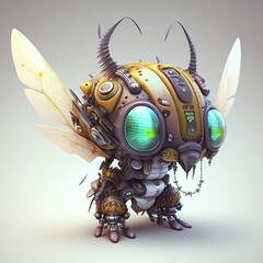 3d Cyberpunk Flies with Armor created with Generative AI Technology
