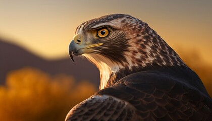 Hawk side view, golden hour