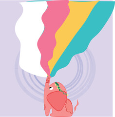 illustration of a pink elephant playing Holi festival of colors