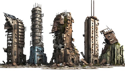 Destroyed buildings postapocalyptic created with AI
