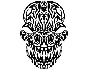 silhouette vector design black and white a symbol of traditional tattoo carving of an inland tribe on the skull which is made in such a way across the surface of the skull's face to form a beautiful 