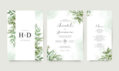 Beautiful wedding invitation set with green leaves