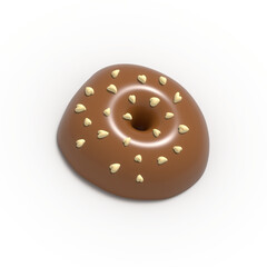 Glazed Chocolate Donut 3d rendered realistic design set of elements. Sweet food, donuts with sprinkle. 3d Render illustration isolated on white background with alpha channel.