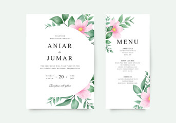 Watercolor floral template wedding invitation card