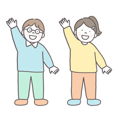 手を挙げる男の子と女の子