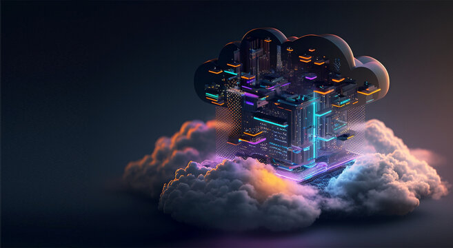 Cloud computing technology concept background, digital illustration generative AI
