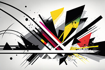 abstract drawing in black and yellow and red tones