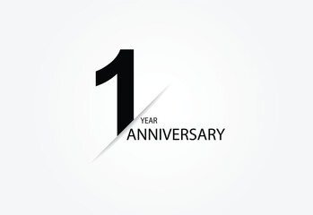 1 years anniversary logo template isolated on white, black and white background. 1th anniversary logo.