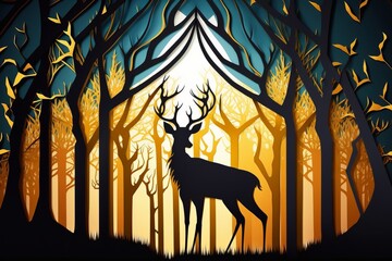 Surreal design with abstract wild deer background.