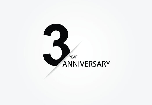 3 years anniversary logo template isolated on white, black and white background. 3th anniversary logo.