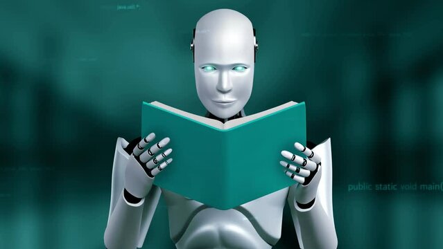Futuristic robot artificial intelligence huminoid AI programming coding technology development and machine learning concept. Robotic bionic science research for future of human life. 3D rendering.