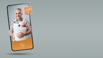 Professional service online on smartphone: painter