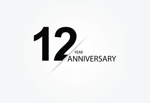 12 years anniversary logo template isolated on white, black and white background. 12th anniversary logo.