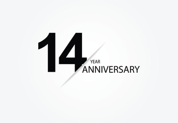 14 years anniversary logo template isolated on white, black and white background. 14th anniversary logo.