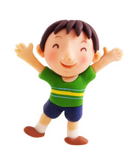 バンザイしている男の子全身正面（粘土立体イラスト）