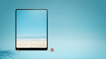 Tropical beach on a digital tablet screen