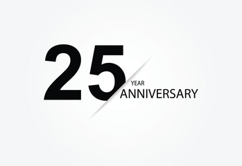 25 years anniversary logo template isolated on white, black and white background. 25th anniversary logo.