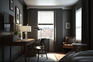 Naklejka na ściany i meble 3d render of bedroom, hotel room, Generative AI
