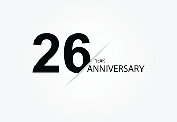 26 years anniversary logo template isolated on white, black and white background. 26th anniversary logo.
